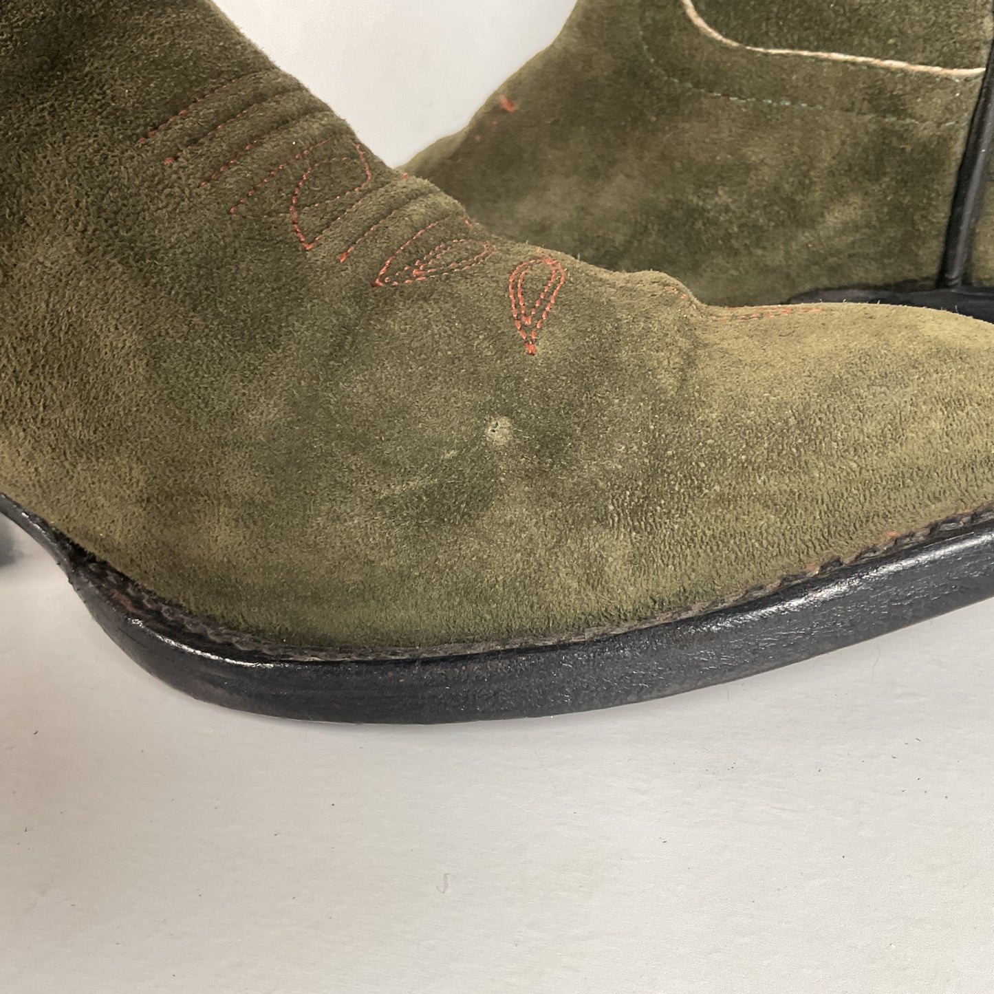 Vintage Hyer Cowboy Boots | 1980s | Olive Green Suede | Women’s 6.5 B