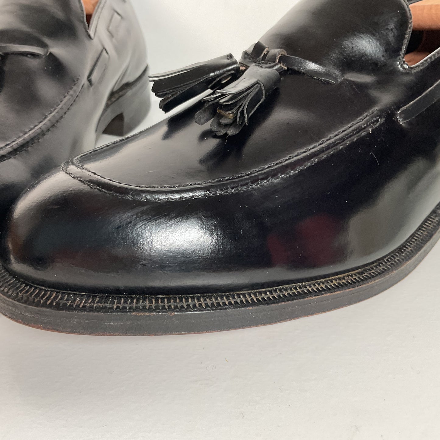 Vintage Florsheim Tassel Loafers | USA Made | Black Veal | High Shine | 10 EEE