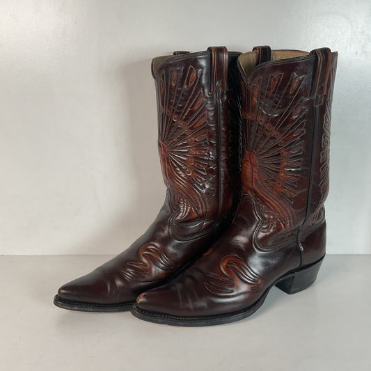 Vintage Texas Brand Patent Thunderbird Cowboy Boots 10.5 EE Rainbow Peacock