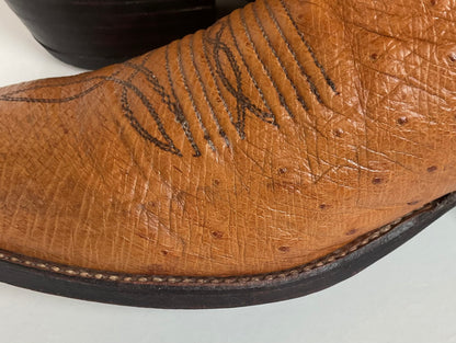 Vintage Dan Post Smooth Ostrich Cowboy Boots | Exotic | Tooled Overlay | 10.5 D