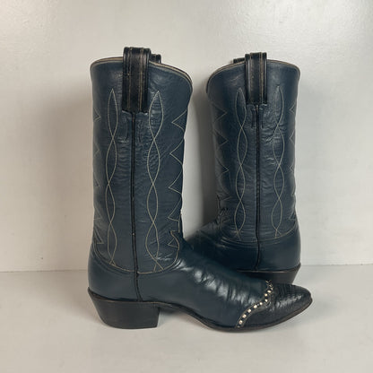 Vintage Tony Lama Navy Blue Cowgirl Boots 5.5 B Gold Label Lizard Wingtip