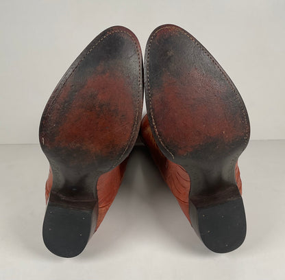 Vintage Longhorn Ostrich Leg Cowboy Boots | Exotic | Tooled Inlays | Men’s 13 D