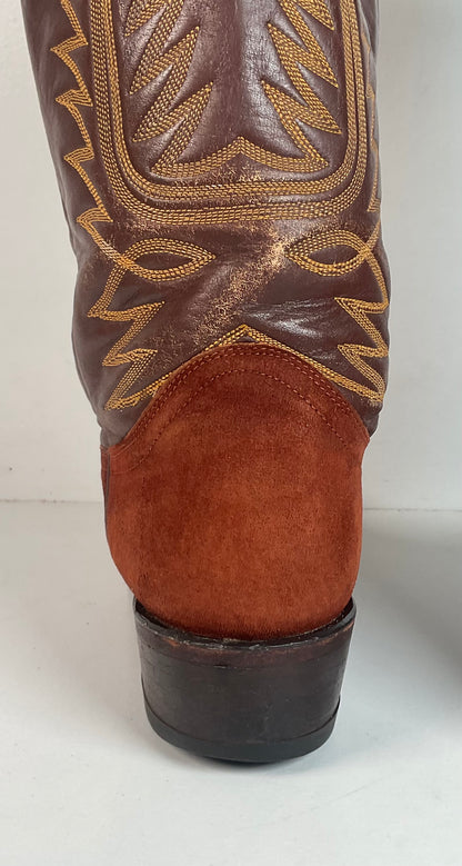 Vintage Tony Lama Pig Skin Suede Cowboy Boots 9 E Gold Label