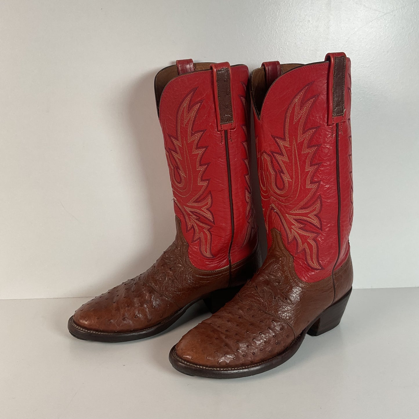 Lucchese 2000 Ostrich Quill Cowboy Boots | Exotic | Tooled Inlay | Men’s 8.5 D