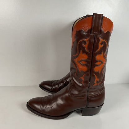 Vintage Justin Cowboy Boots | Brown Calf | Tooled Inlays | USA Made | Men’s 10 D
