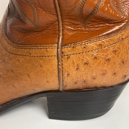 Vintage Dan Post Smooth Ostrich Cowboy Boots | Exotic | Tooled Overlay | 10.5 D