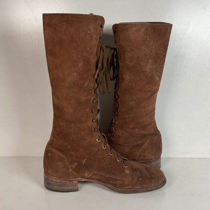 Vintage 1960s Men’s Suede Lace Up Snake Boots 12 D USA Made