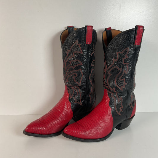 Vintage Tony Lama Teju Lizard Cowboy Boots | Red | Triad | 9.5 EE
