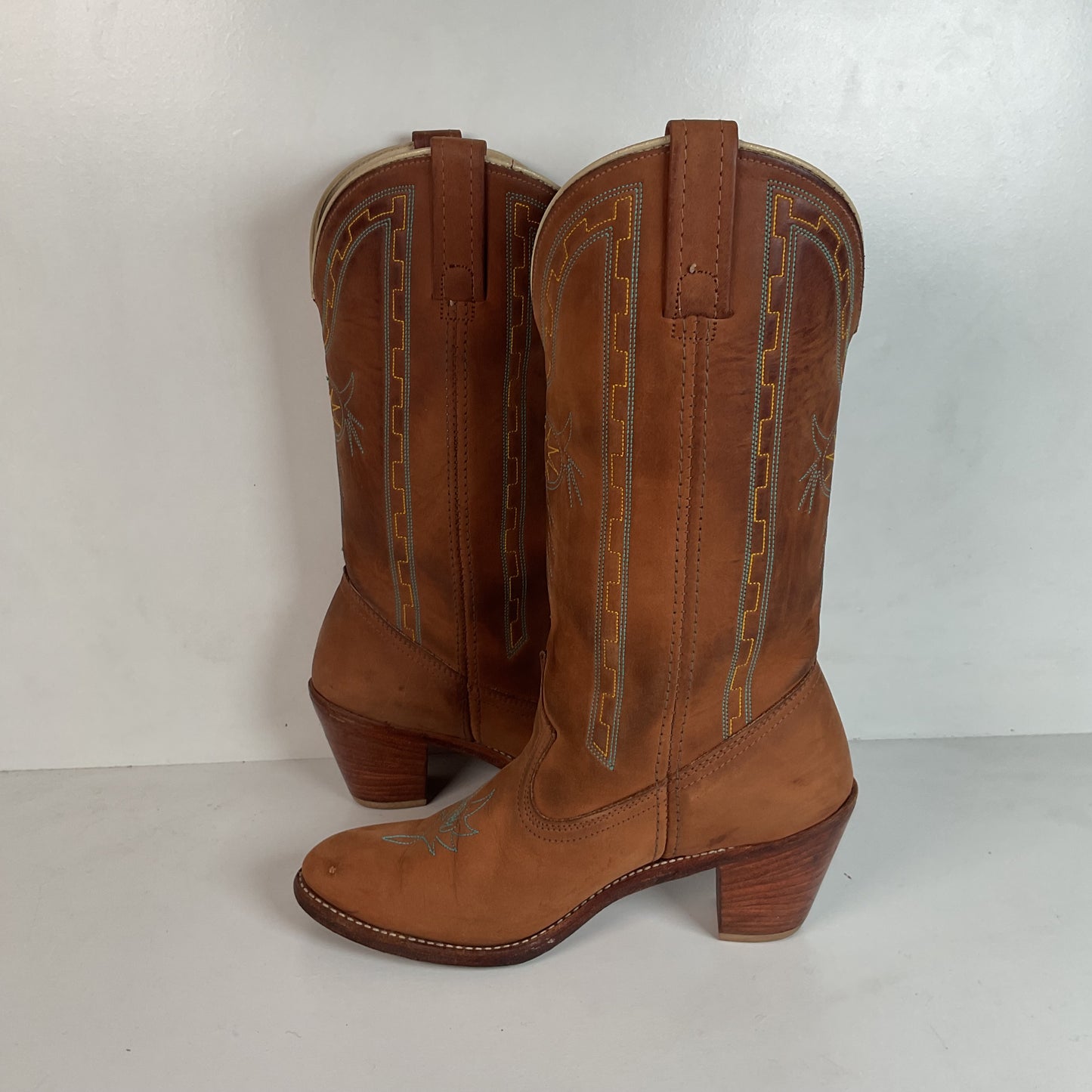 Vintage Dingo Acme Nubuck Suede Cowgirl Boots 8 M Dream Catcher Stitching