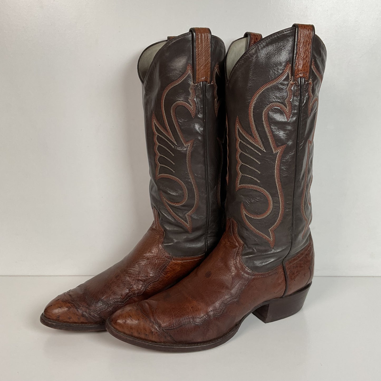 Vintage Larry Mahan Exotic Ostrich Wingtip Cowboy Boots 10.5 D Smooth Pin Quill