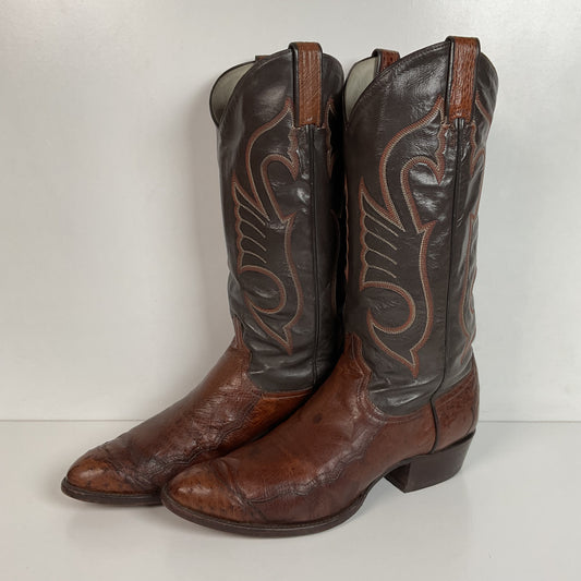 Vintage Larry Mahan Exotic Ostrich Wingtip Cowboy Boots 10.5 D Smooth Pin Quill