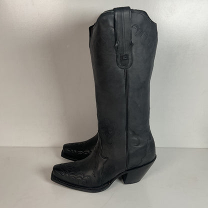 Tony Lama 16” Black Leather Cowgirl Boots 7 B USA Black Label