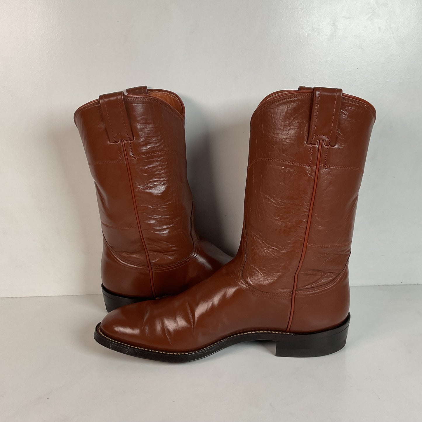Vintage Nocona Brown Leather Roper Boots 8.5 E USA Made Western 60s 70s