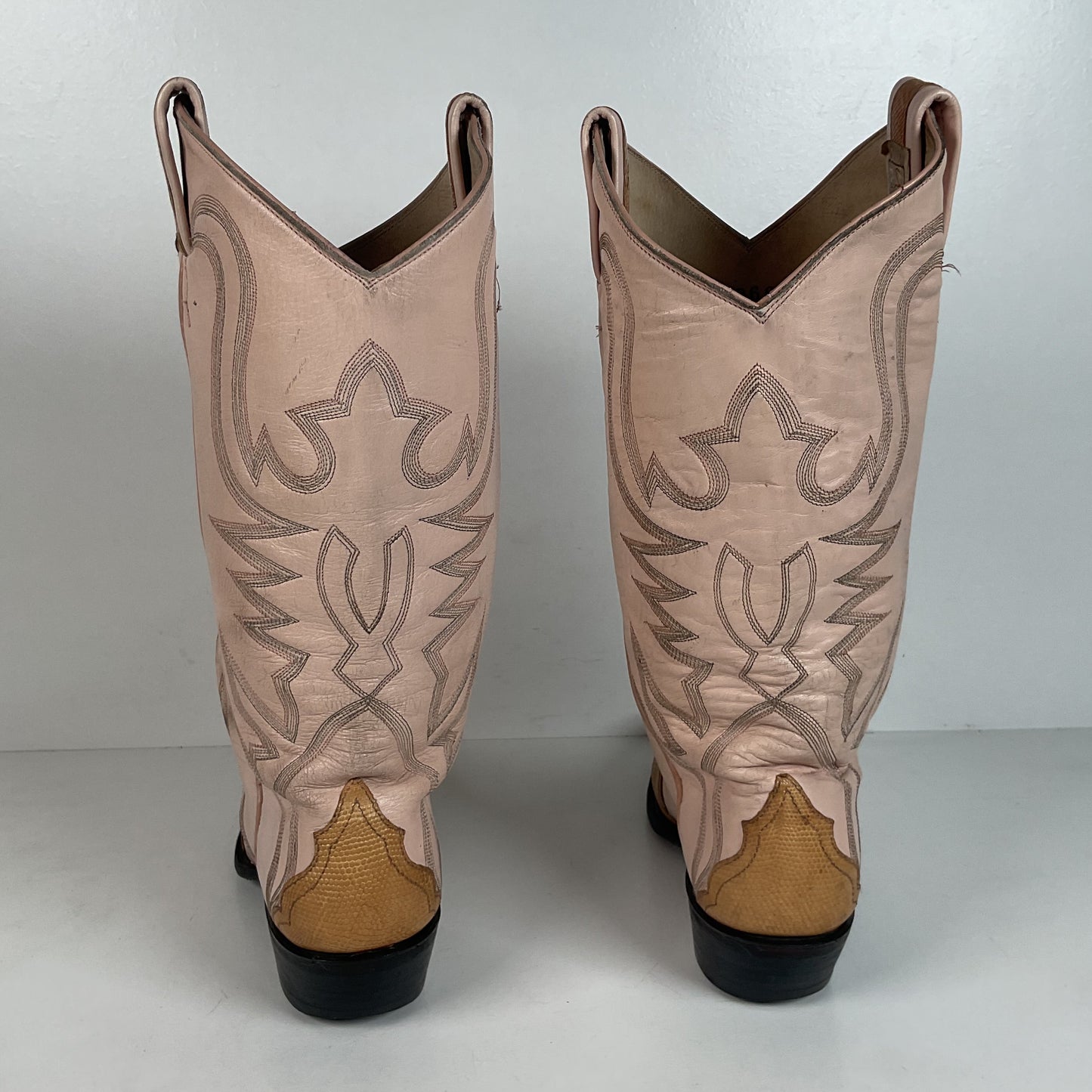 Vintage Larry Mahan Teju Lizard Cowgirl Boots | Peach | 1980s | Women’s 6 B