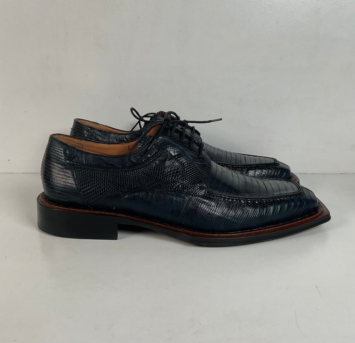 Mezlan Platinum Lizard Derby Loafers 9 M Dark Blue