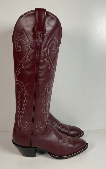 Vintage Hondo 18” Burgundy Cowgirl Boots 6.5 A Stitched