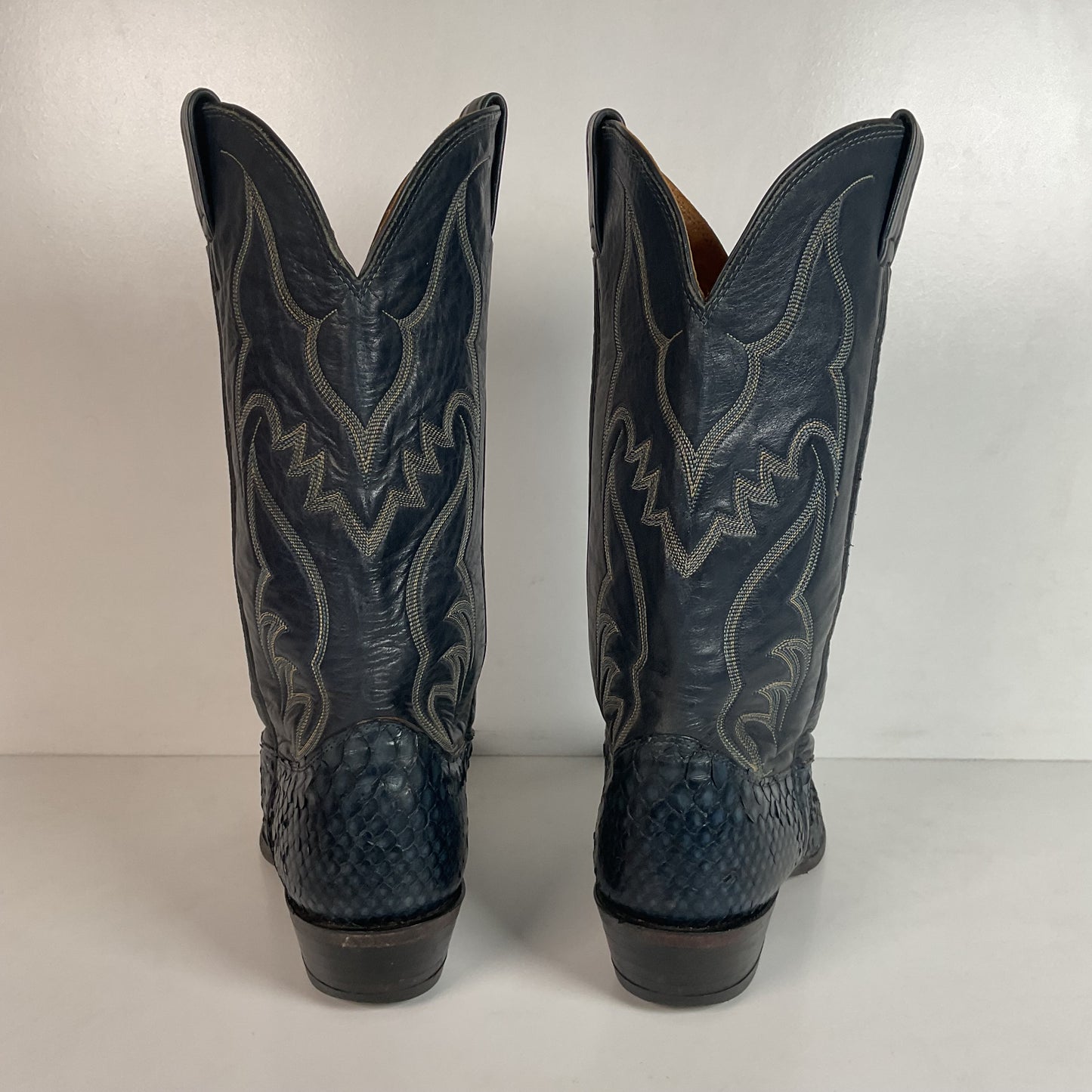 Vintage Nocona Dark Blue Python Cowboy Boots 9 EE Back Cut Snakeskin