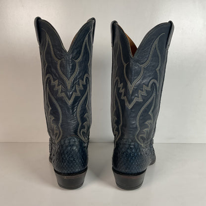 Vintage Nocona Dark Blue Python Cowboy Boots 9 EE Back Cut Snakeskin