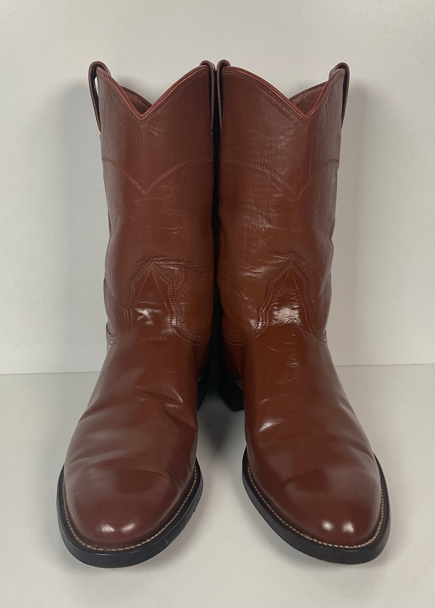 Vintage Nocona Brown Leather Roper Boots 8.5 E USA Made Western 60s 70s