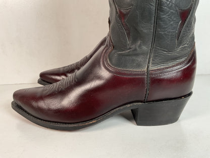 Vintage Dan Post Black Cherry Cowboy Boots — Tooled Inlay — 11 D