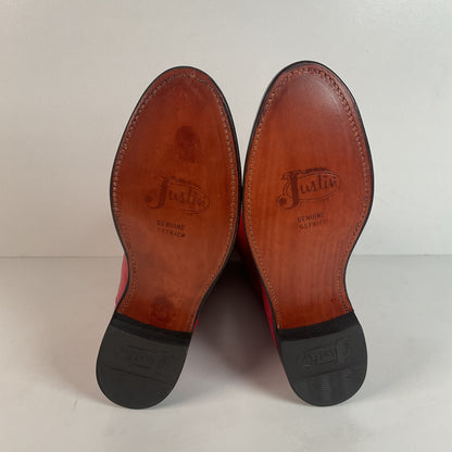 Justin Smooth Ostrich Roper Boots | Exotic | USA Made | Ruby Red | Women’s 7 B