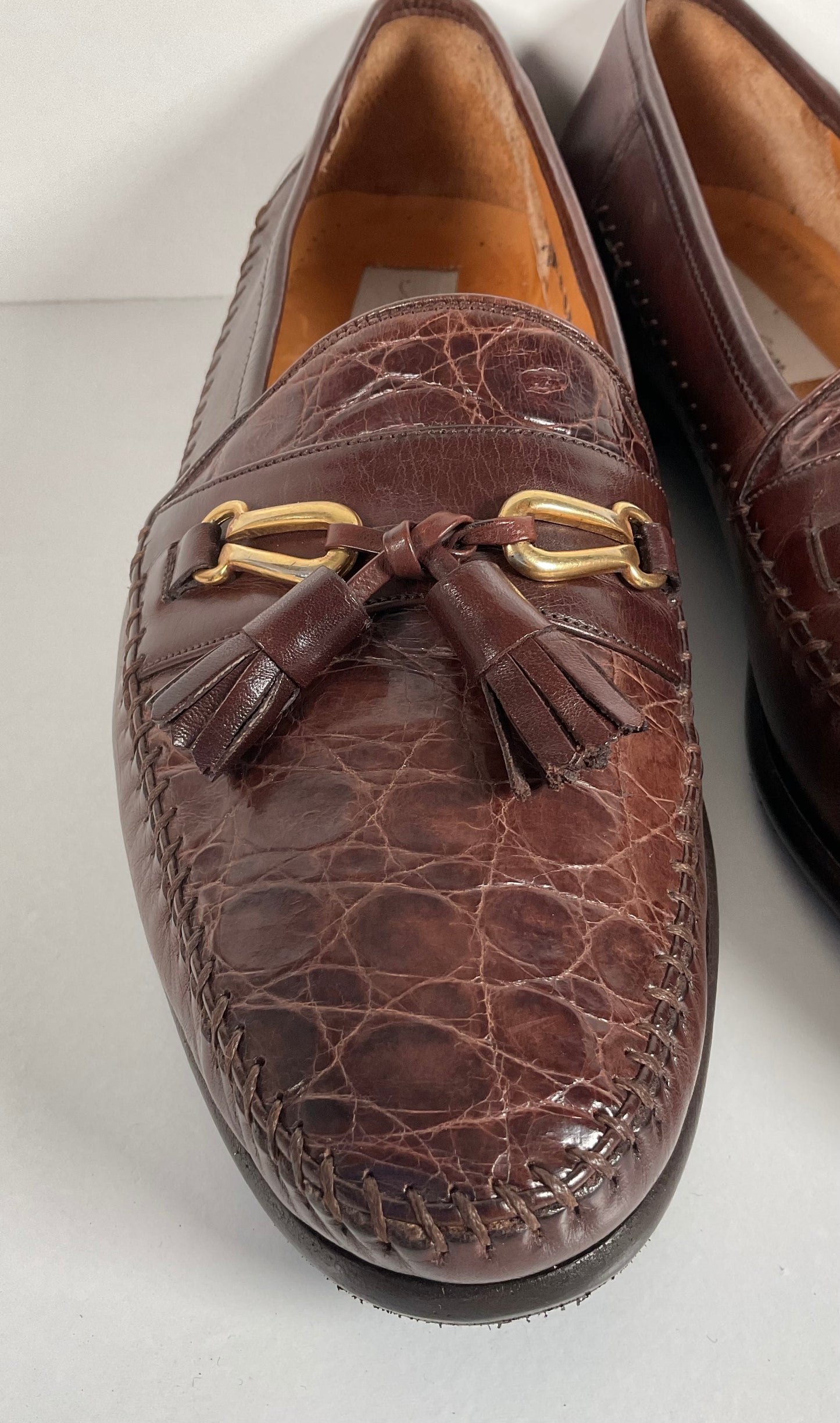 Recrafted Mezlan Crocodile Tassel Loafers 10 M Moc Toe