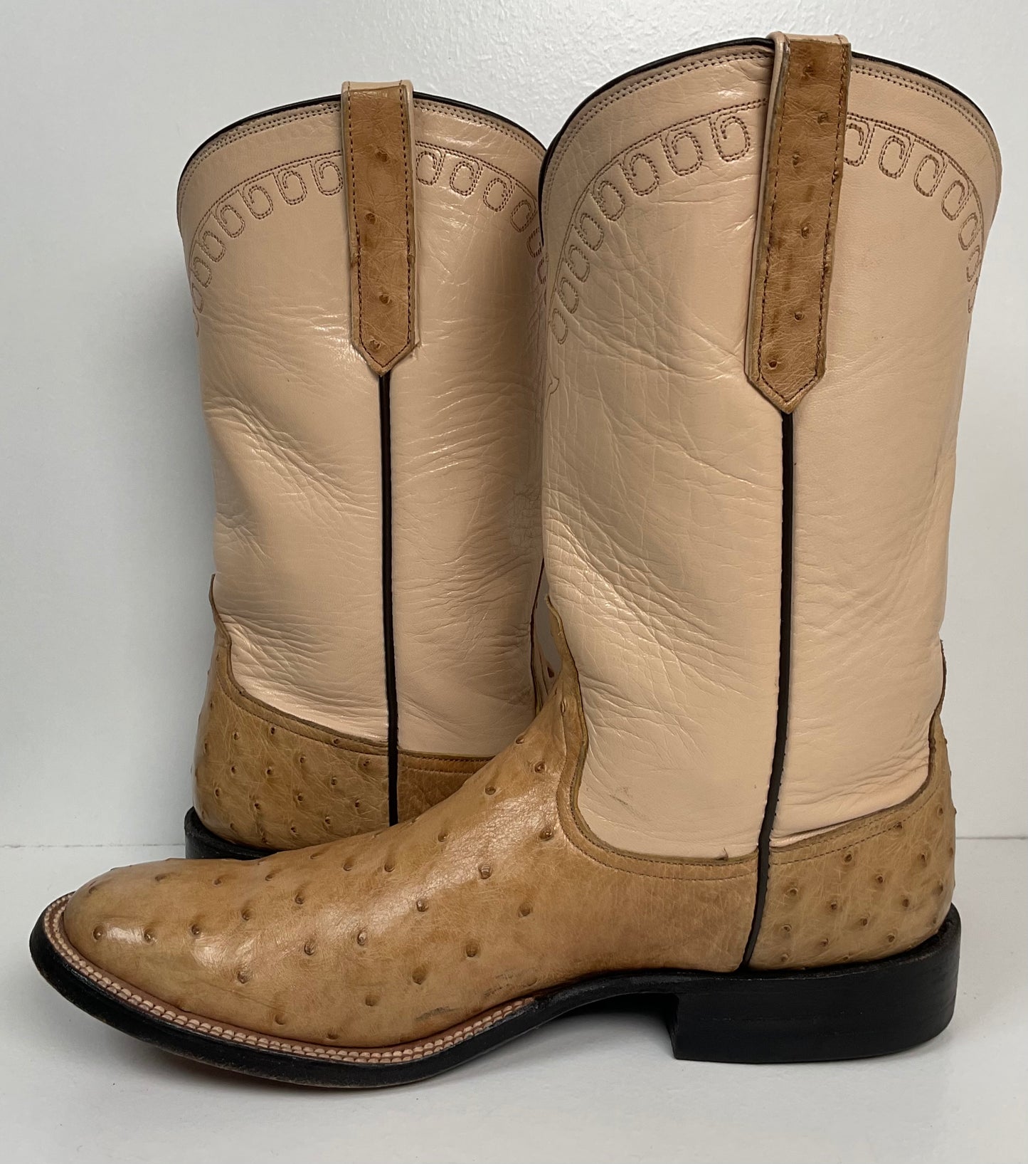 Rios Of Mercedes Exotic Ostrich Quill Roper Boots 9.5 B Golden Tan