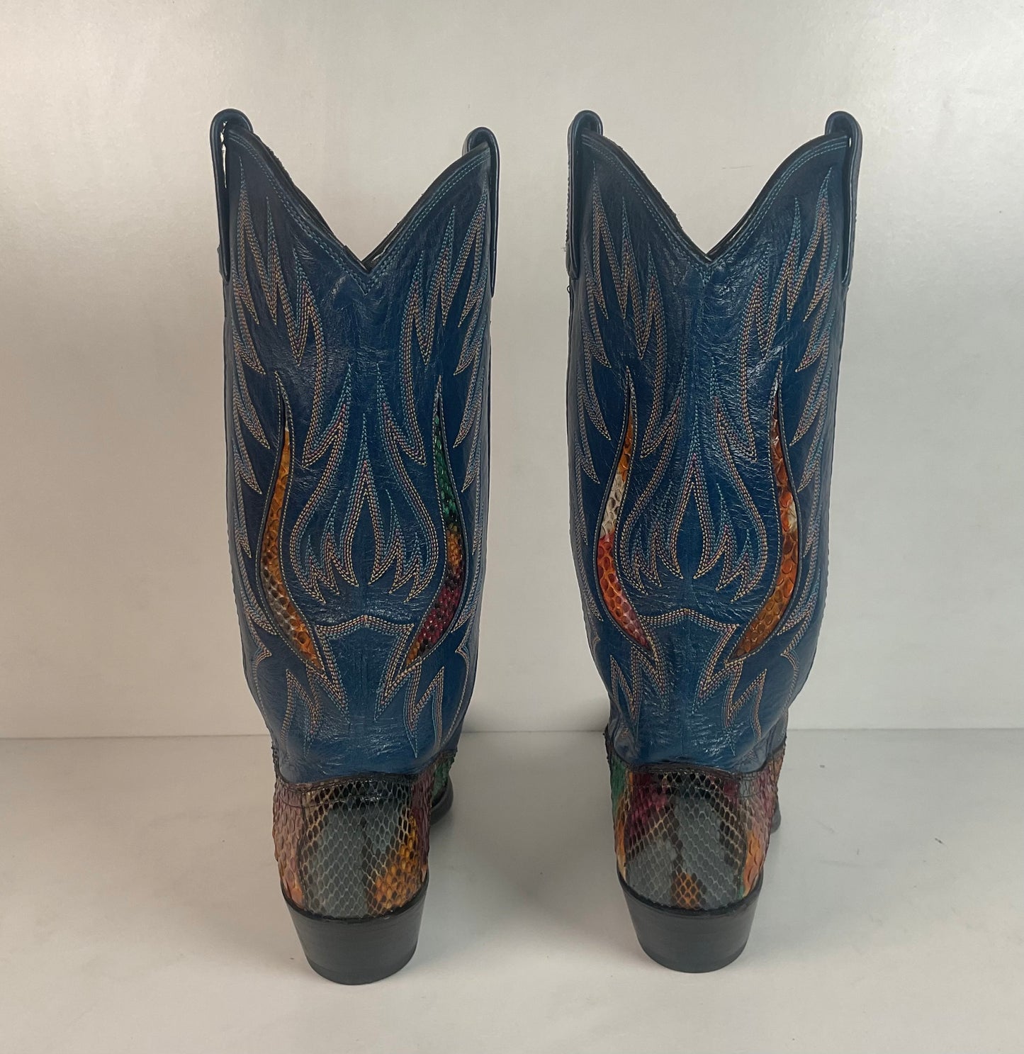 Vintage Dan Post Rainbow Python Cowgirl Boots 8 M Front Cut Tooled Inlay