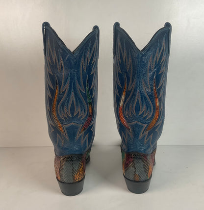 Vintage Dan Post Rainbow Python Cowgirl Boots 8 M Front Cut Tooled Inlay