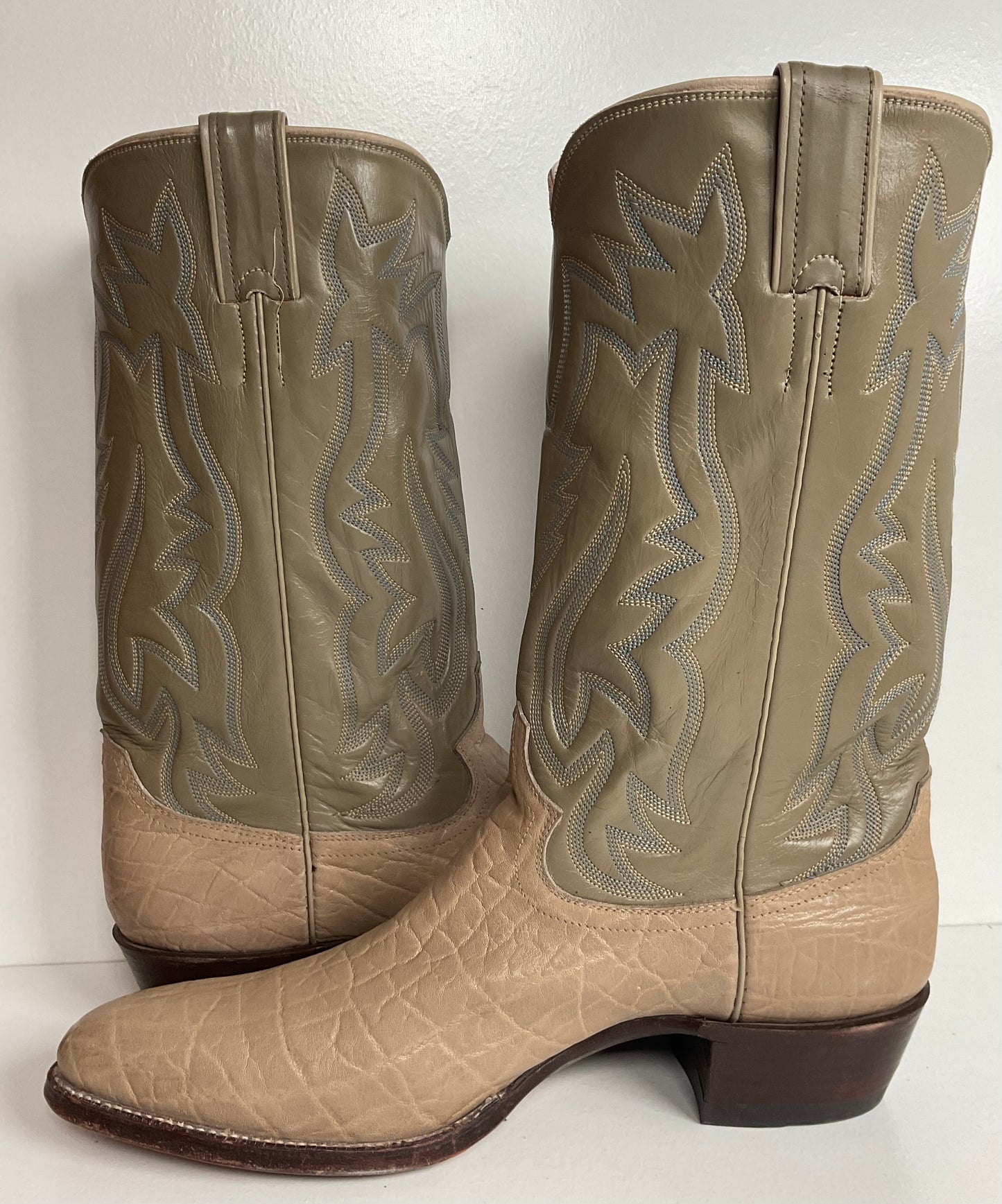 Vintage 1960s Justin Exotic Elephant Cowboy Boots 11 B Old White Label