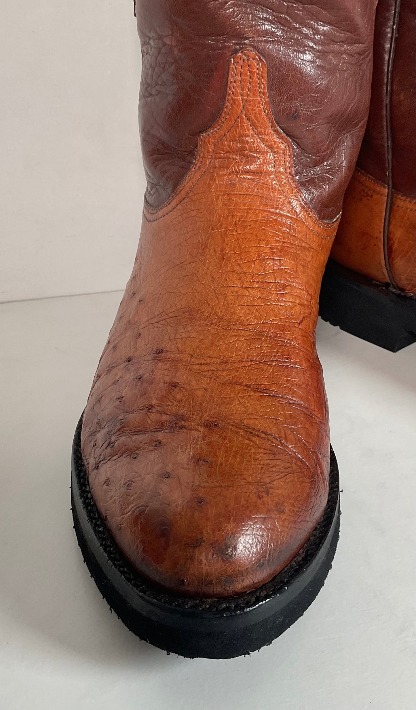 Vintage Lucchese Smooth Ostrich Roper Boots 9 D Crepe Sole Recraft Exotic