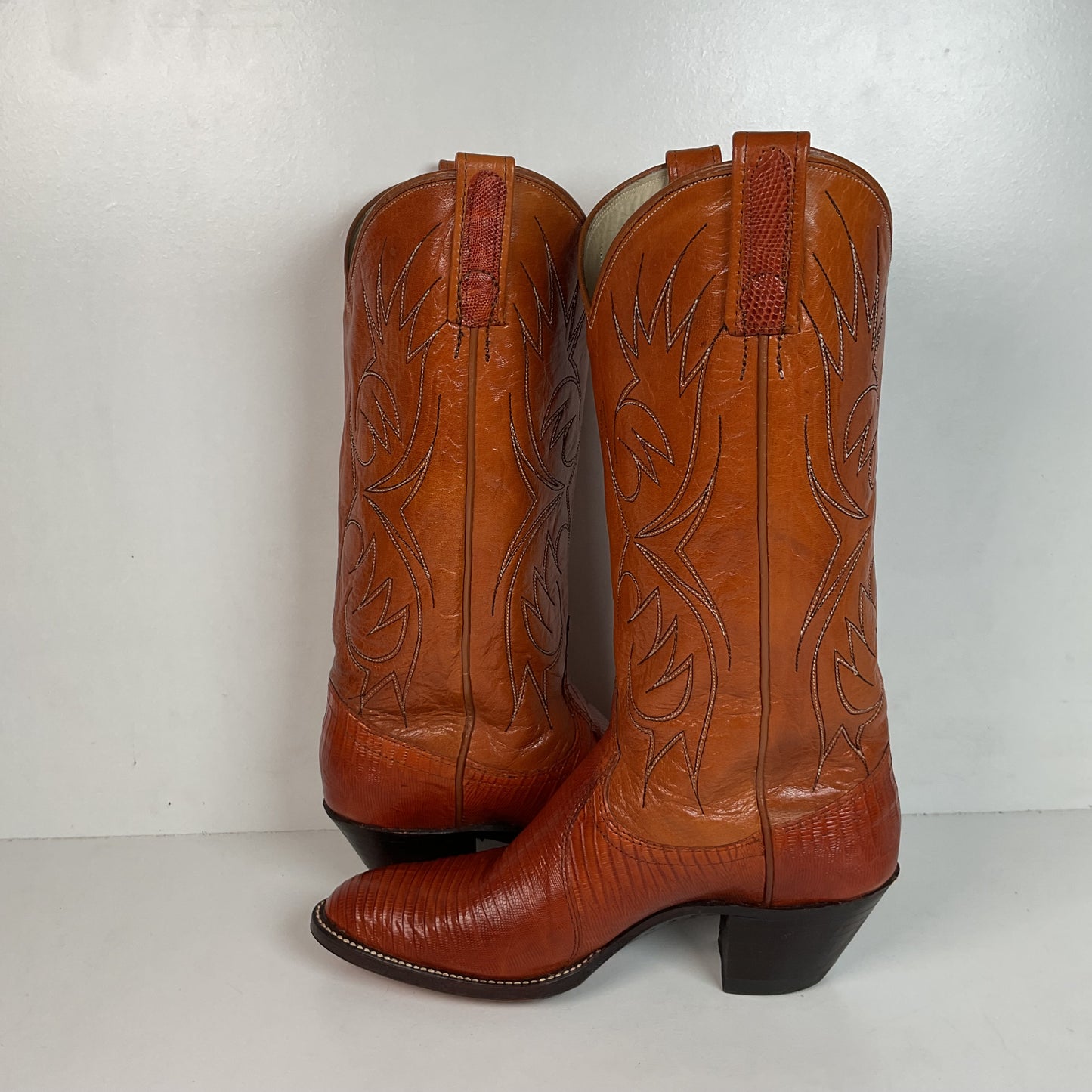 Vintage Dan Post Golden Spur Cowgirl Boots 7.5 C USA Made Lizard Teju