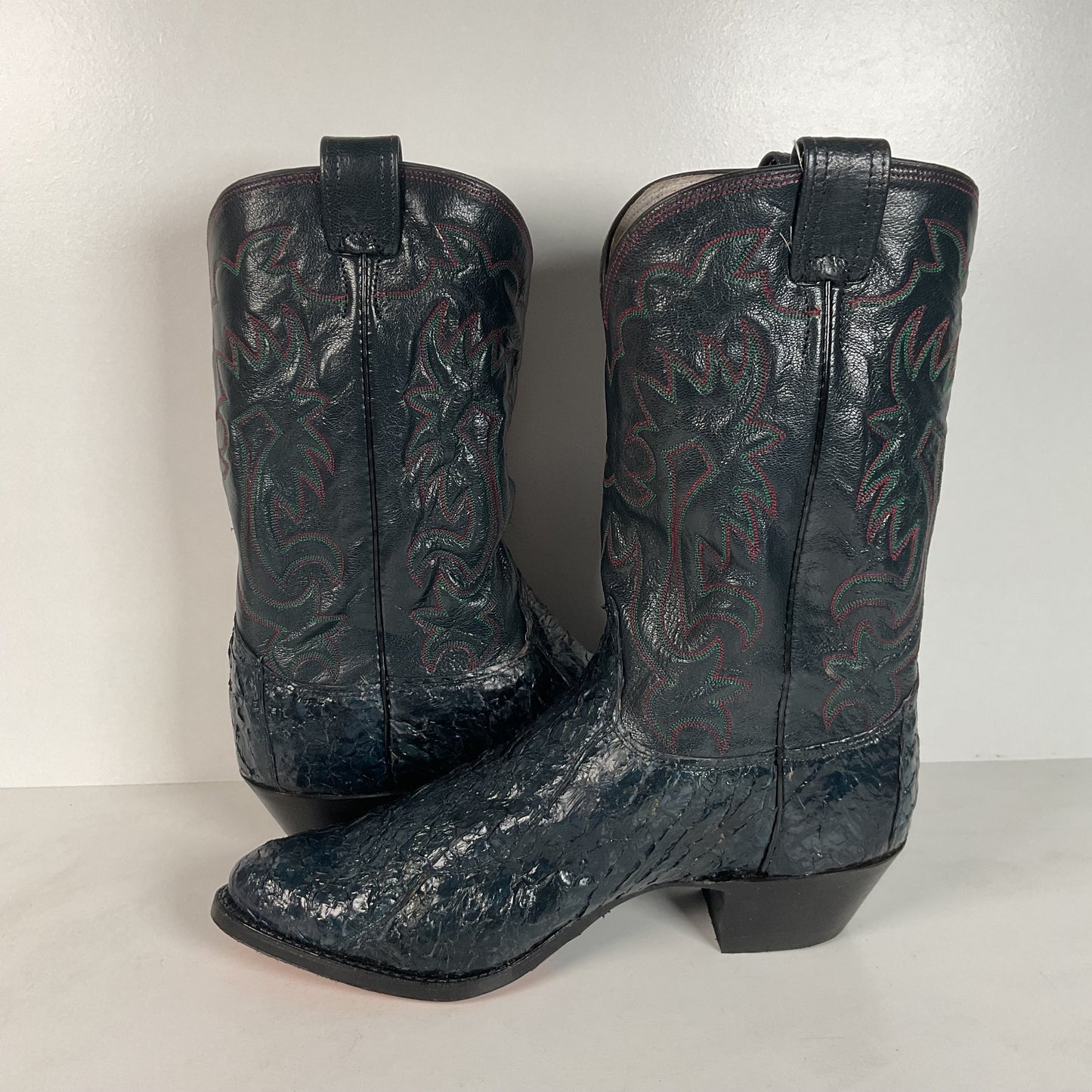 Vintage Olathe Sea Bass Cowboy Boots | Exotic | USA Made | Navy Blue | 13 EE
