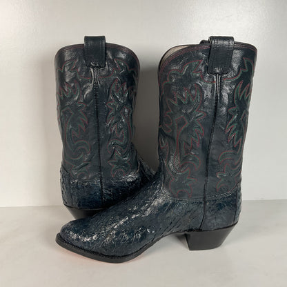 Vintage Olathe Sea Bass Cowboy Boots | Exotic | USA Made | Navy Blue | 13 EE