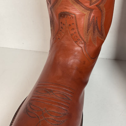 Rios of Mercedes Brown Calfskin Leather Cowboy Boots 13 A (Extra Narrow) Thrashed