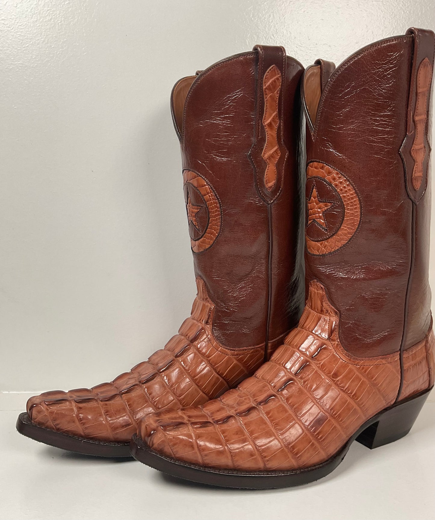 Black Jack Hornback Caiman Crocodile Cowboy Boots 9 D Lone Star Inlay