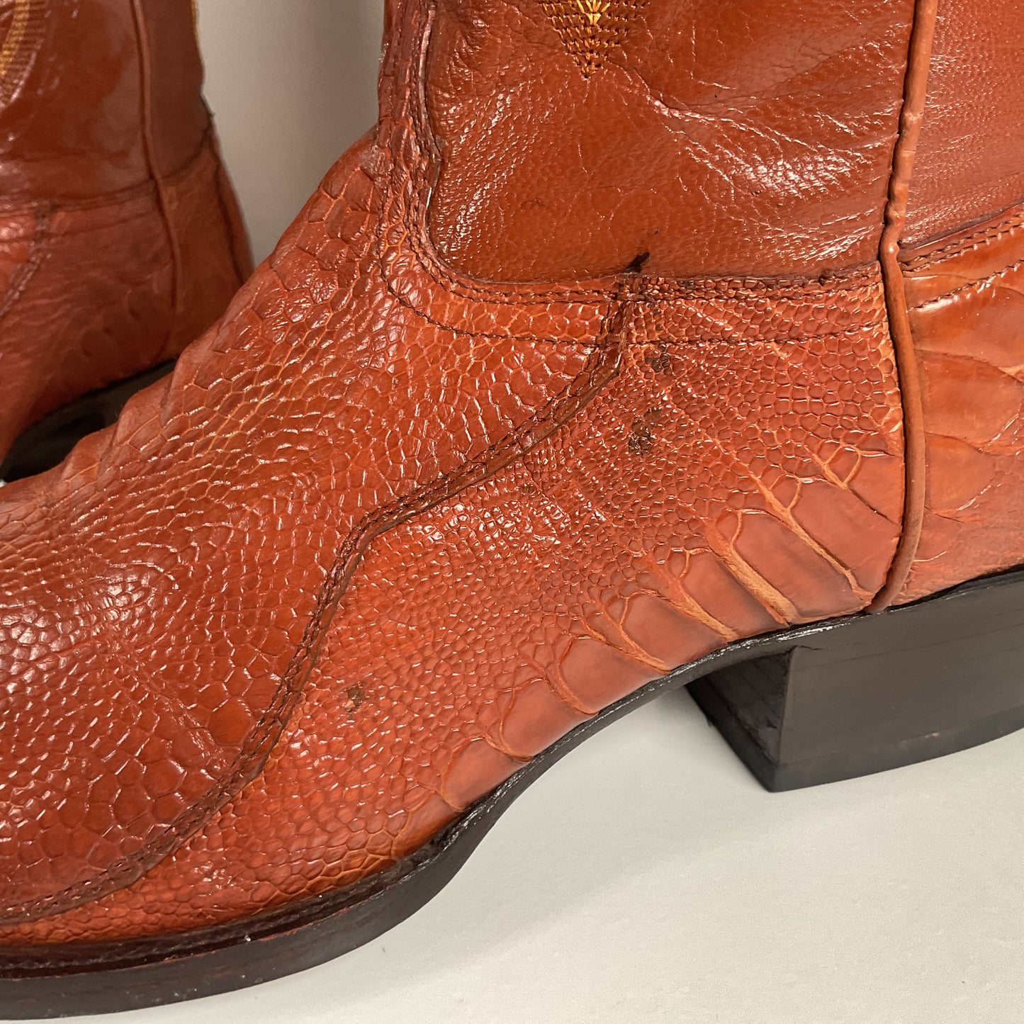 Vintage Longhorn Ostrich Leg Cowboy Boots | Exotic | Tooled Inlays | Men’s 13 D