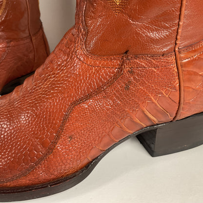Vintage Longhorn Ostrich Leg Cowboy Boots | Exotic | Tooled Inlays | Men’s 13 D