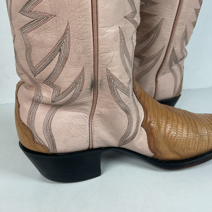 Vintage Larry Mahan Teju Lizard Cowgirl Boots | Peach | 1980s | Women’s 6 B