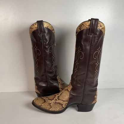 Vintage Justin Front Cut Python Cowboy Boots | USA Made | Triad Snakeskin | Men’s 9.5 D