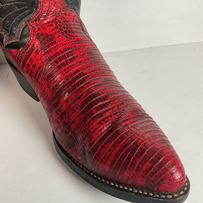 Vintage Dan Post Red Teju Lizard Cowboy Boots  9 D USA Natural Cut