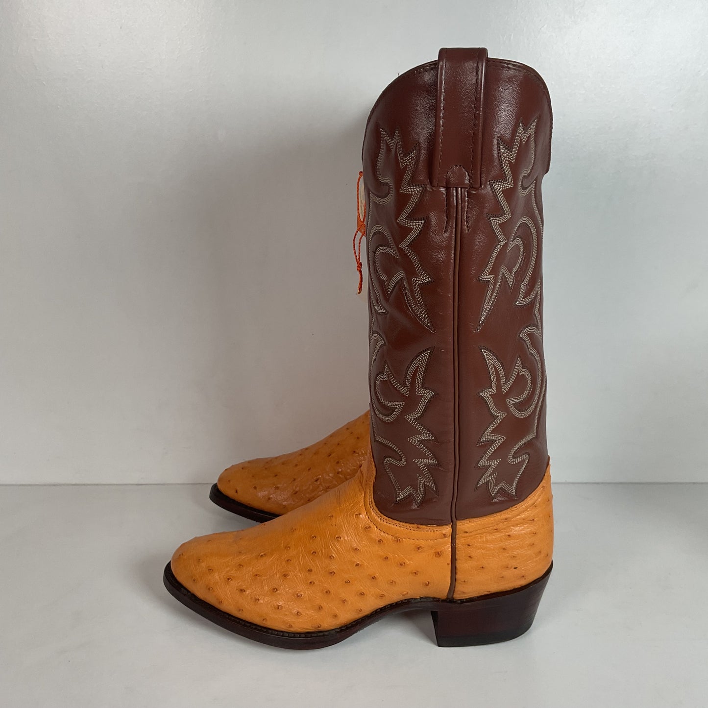 Vintage J. Chisholm Men’s Butterscotch Ostrich 7.5 D USA Made Exotic Pin Quill