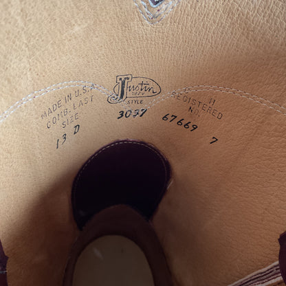 Justin Burgundy Calf Roper Boots 13 D USA Made