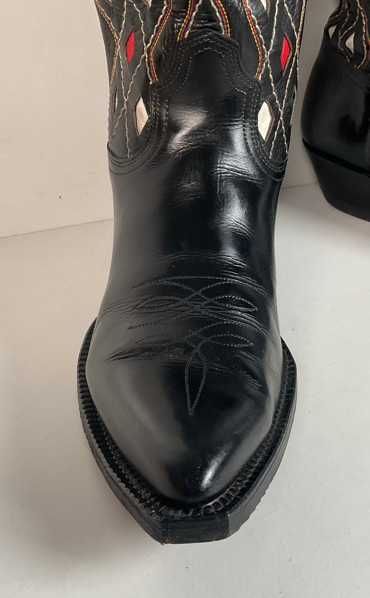 Vintage 1960s ACME Tooled Diamond Inlay Leather Cowboy Boots 8 D Old Label USA Made