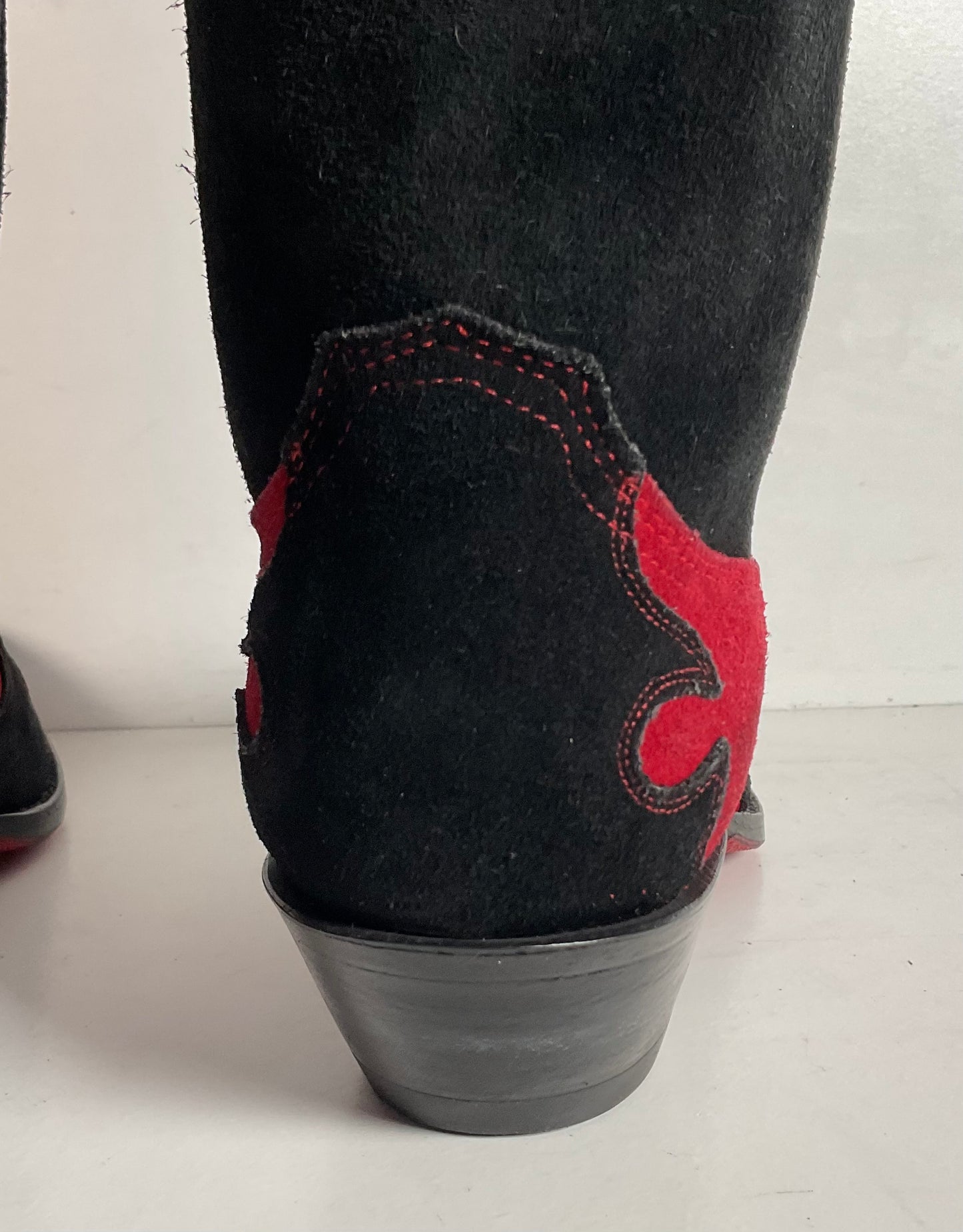 Vintage Justin Rough Out Suede Cowgirl Boots 8 B USA Tooled Overlay Recrafted