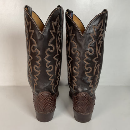 Vintage Dan Post Brown Front Cut Python Cowboy Boots 9.5 D Snakeskin USA Made