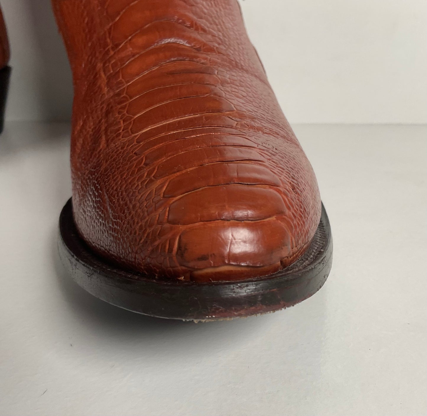 Vintage Longhorn Ostrich Leg Cowboy Boots | Exotic | Tooled Inlays | Men’s 13 D