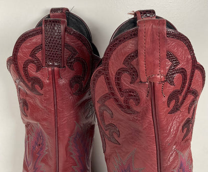 Tony Lama Lizard Wingtip Cowgirl Boots | Overlays | Cranberry | Women’s 6.5 M