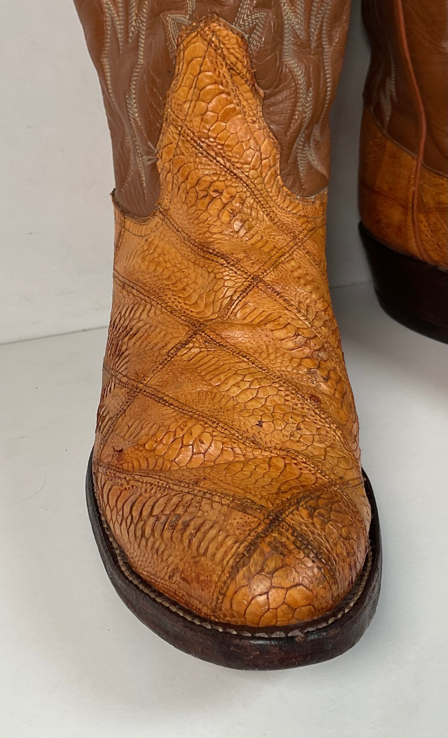Tony Lama Ostrich Leg Patchwork Cowboy Boots 10 D Gold Label Thrashed