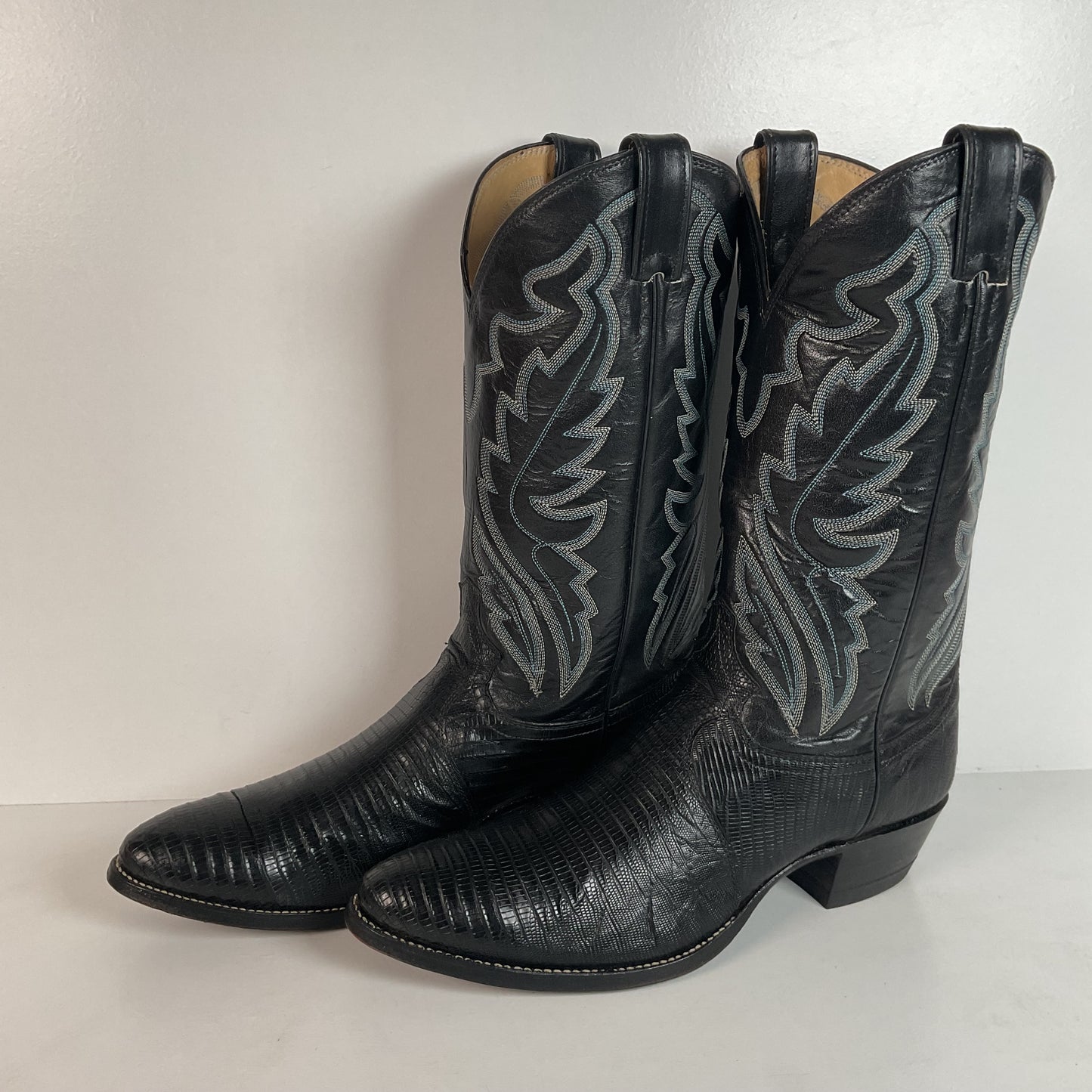 Vintage Justin Lizard Teju Cowboy Boots | USA Made | Black | Narrow | Men’s 12 B